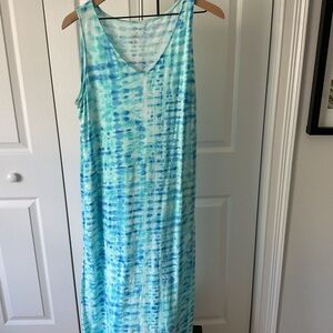 Kim Gravel Bech Wear Sleeveless V-Neck Maxi Dress in Aqua Tie-Dye